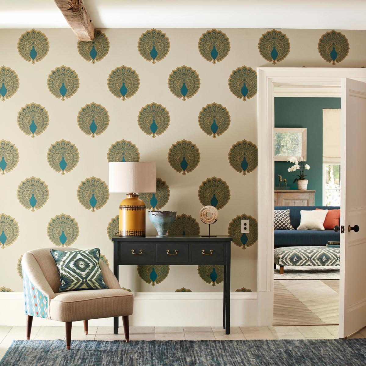 Kalapi Peacock Wallpaper 216757 by Sanderson in Teal Green Blue Roll – image 2