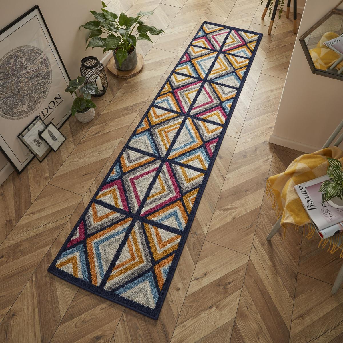 Gilbert 5570 B Geometric Diamond Runner Rugs in Multi 60x230cm – image 2