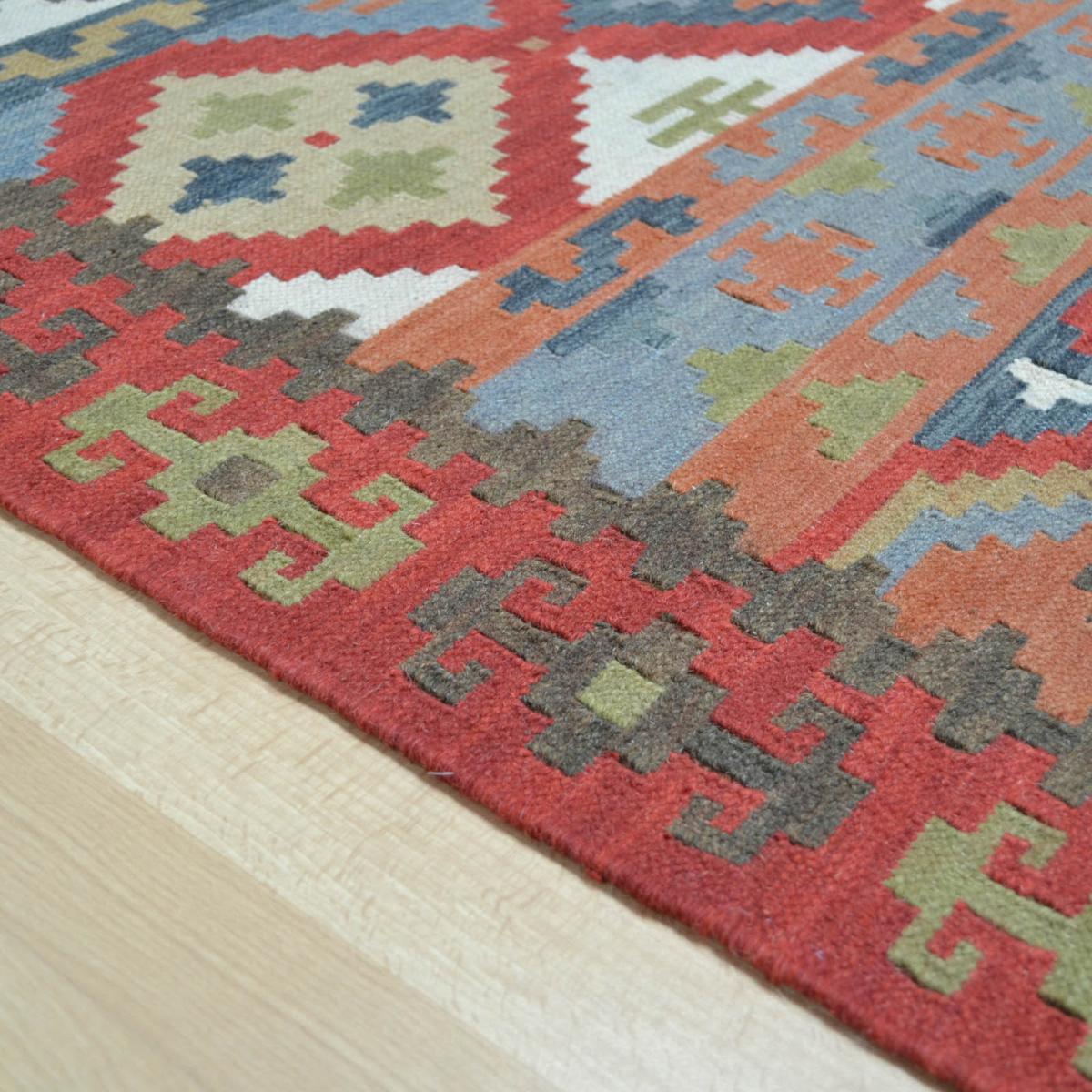 Hippie Kelim 01 Traditional Tribal Red Blue Multi Wool Rugs 120x180cm – image 3