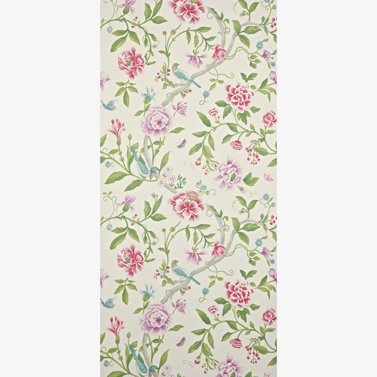 Porcelain Floral Wallpaper 106 by Sanderson in Magenta Leaf Green Roll
