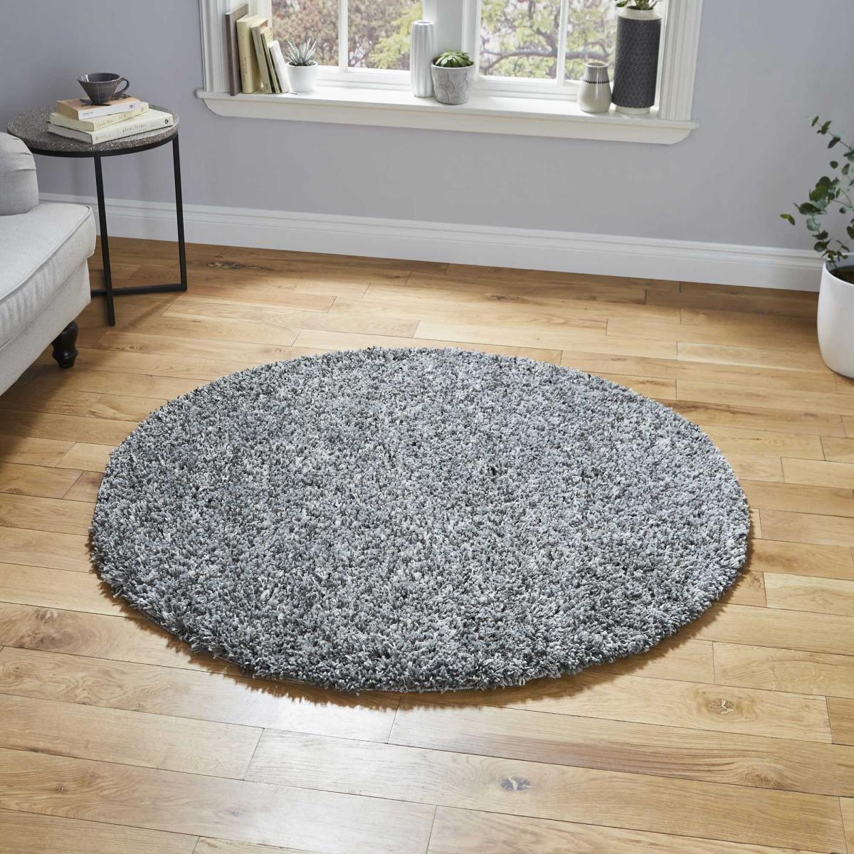 Vista Soft Shaggy Circular Round Rugs 3547 Silver 133x133cm – image 1
