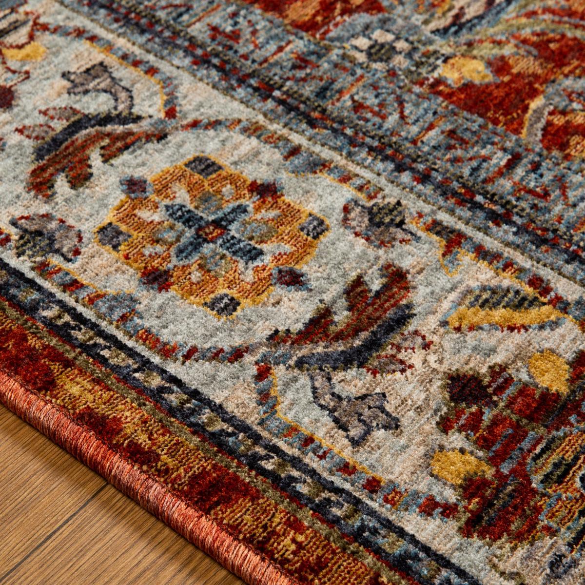 Sarouk 53 R Traditional Medallion Runner Rugs in Red Blue Cream 68x235cm – image 3