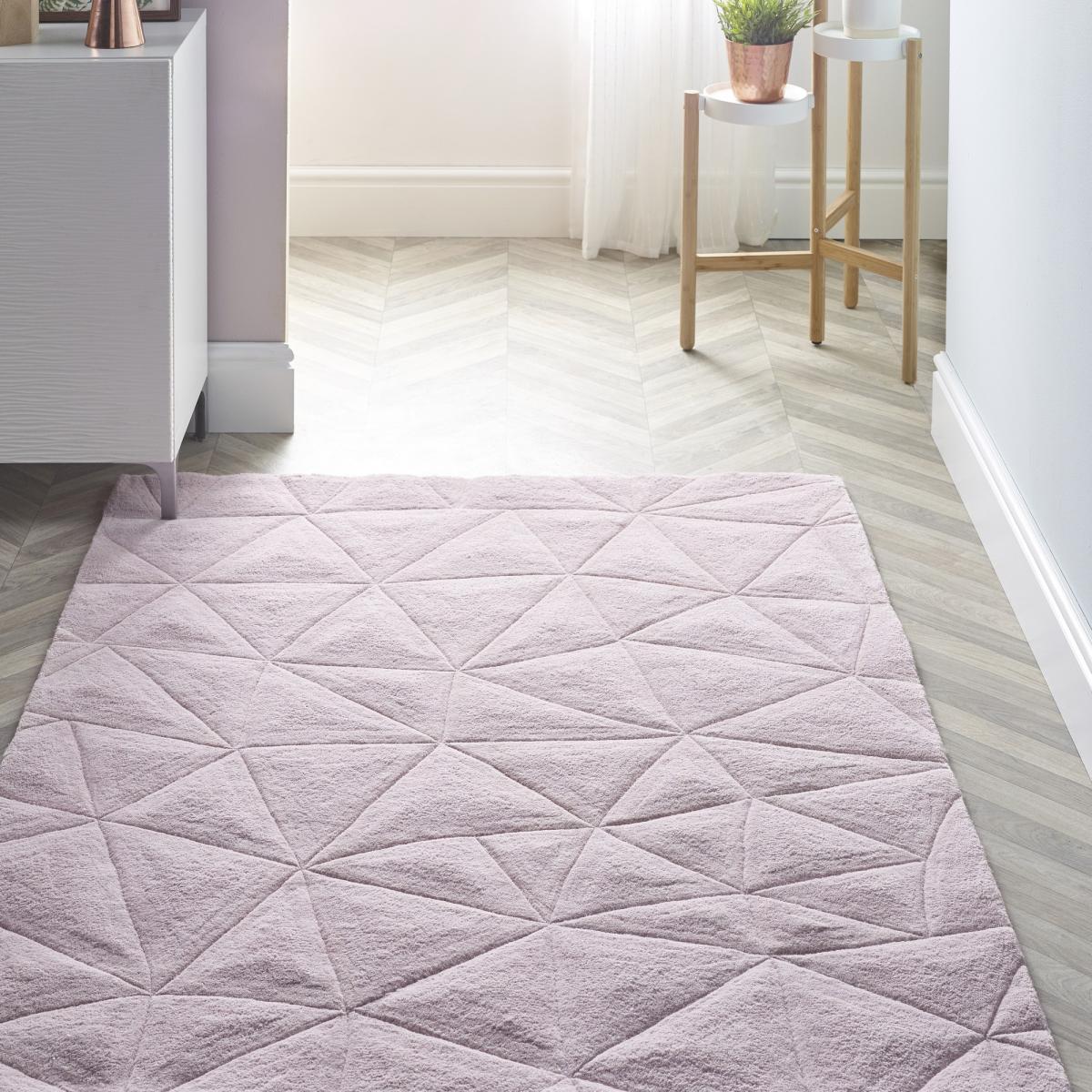 Modern 3D Wool Rugs with Handcarved Geometric Triangles in Pink 120x170cm – image 1
