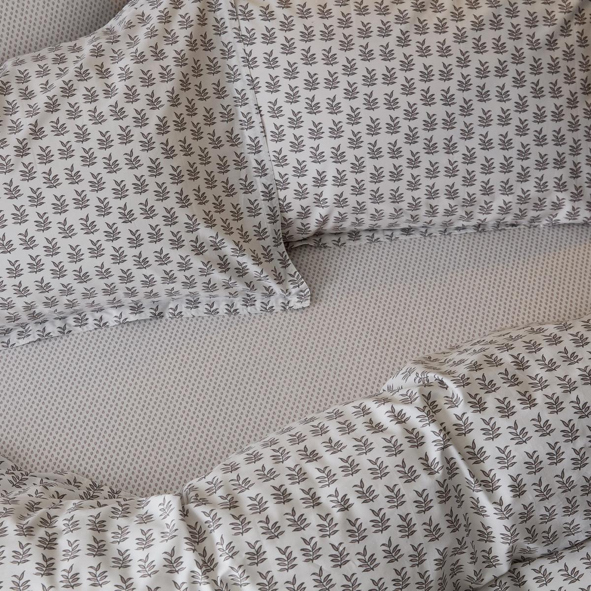 Rae Leaf Fitted Sheet By Murmur in Heather Grey 140x200cm