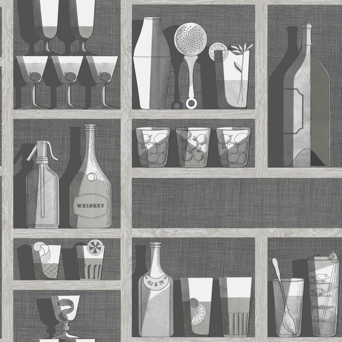 Cocktails Wallpaper 23045 by Cole & Son in Soot Black Snow White Roll – image 1