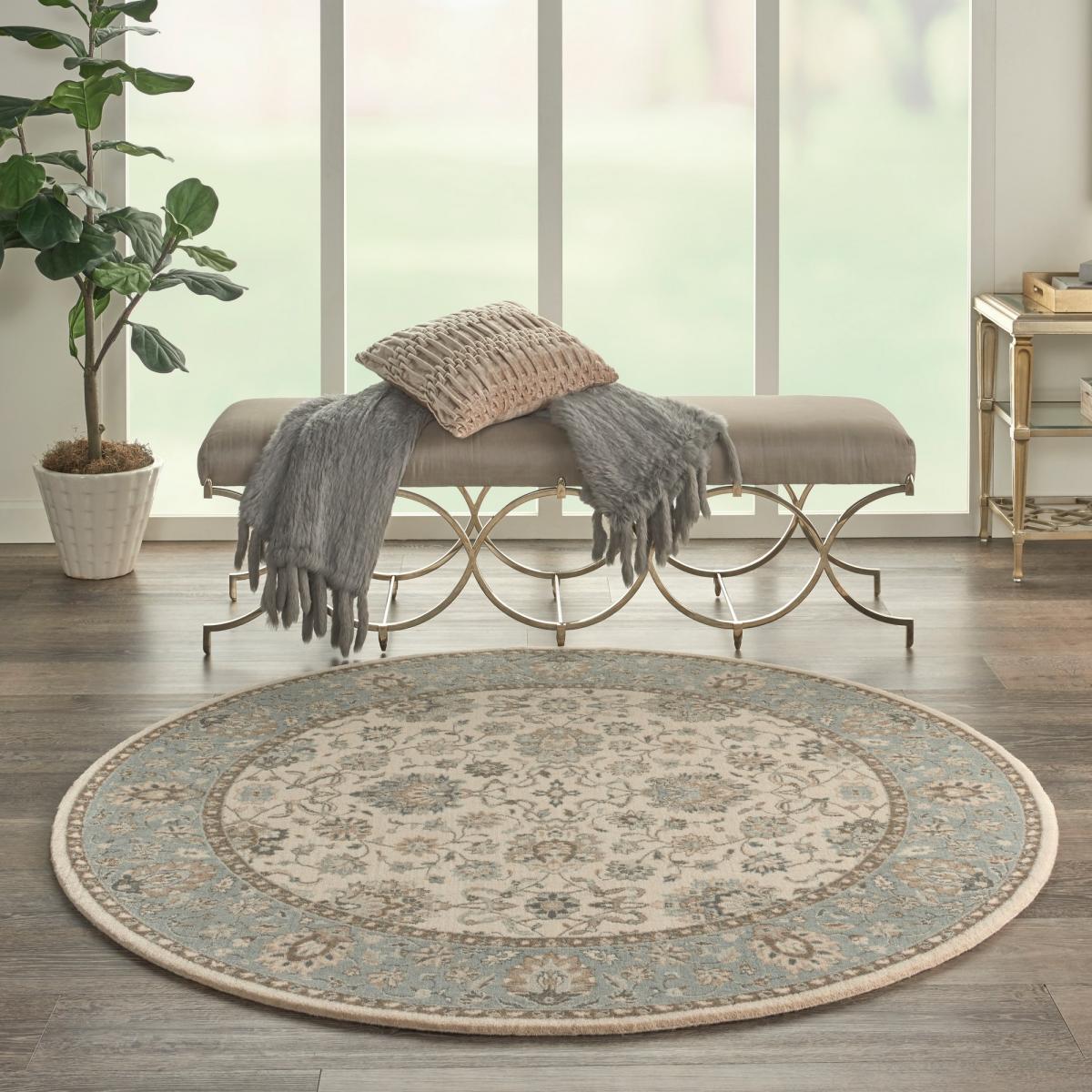 Living Treasure Circular Rugs by Nourison LI16 in Ivory Aqua – image 2