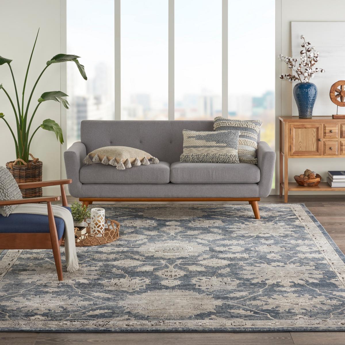 Quarry Modern Print Rugs QUA06 in Blue Beige by Nourison 201x290cm – image 1