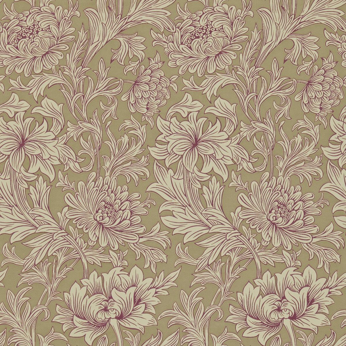 Chrysanthemum Toile Wallpaper 102 by Morris & Co in Grape Bronze Roll