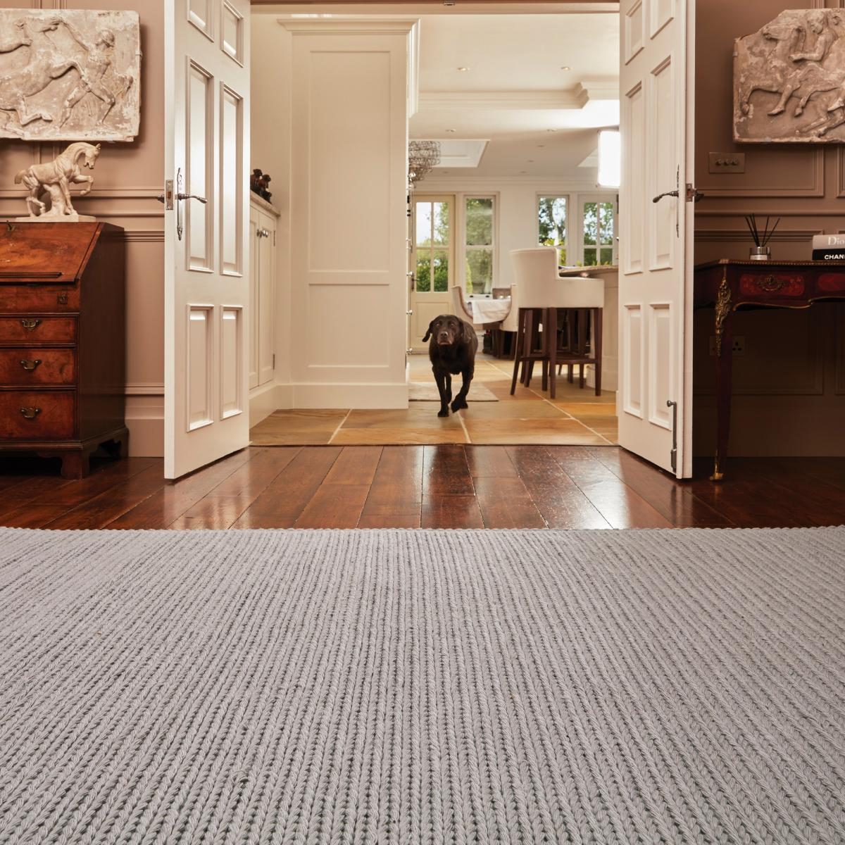 Cable Chunky Knitted Wool Rugs in Warm Grey – image 1