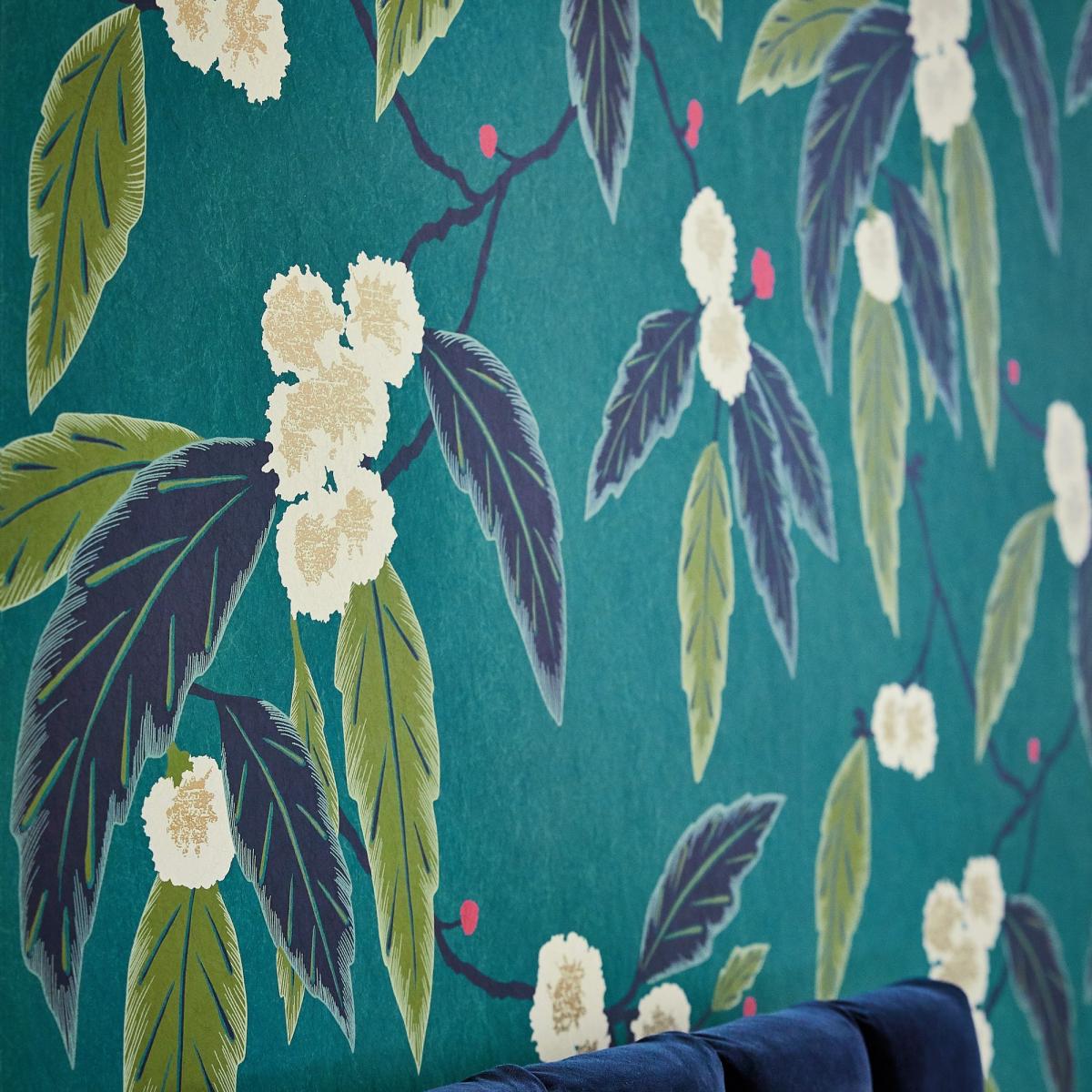 Coppice Wallpaper 112132 by Harlequin in Peacock Azalea Midnight Roll – image 2