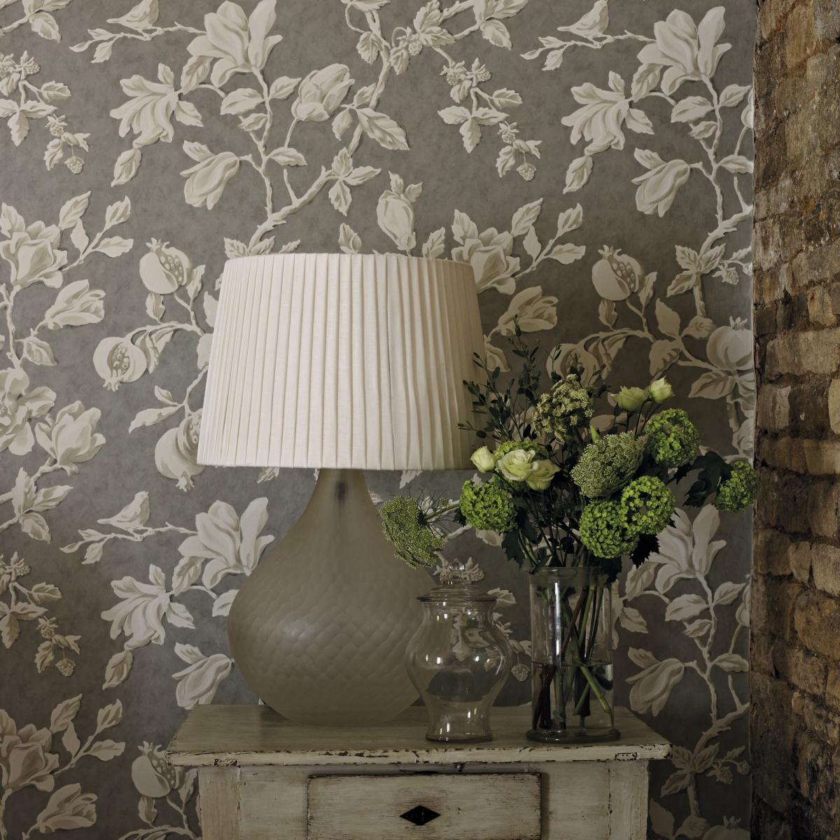 Magnolia and Pomegranate Wallpaper 215722 by Sanderson in Silver Linen Beige Roll – image 1