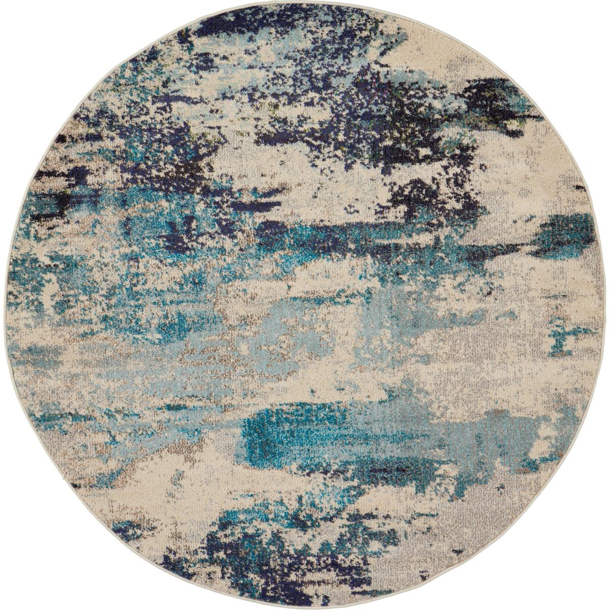 Celestial Modern Abstract Circle Round Rugs CES02 in Ivory Teal blue by Nourison&nbsp;160x160cm – image 2
