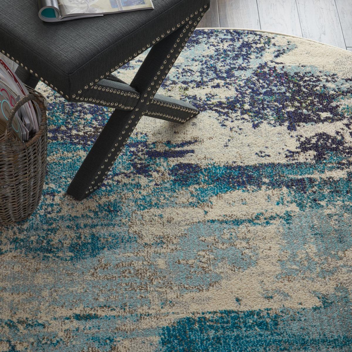 Celestial Modern Abstract Circle Round Rugs CES02 in Ivory Teal blue by Nourison&nbsp;160x160cm – image 3