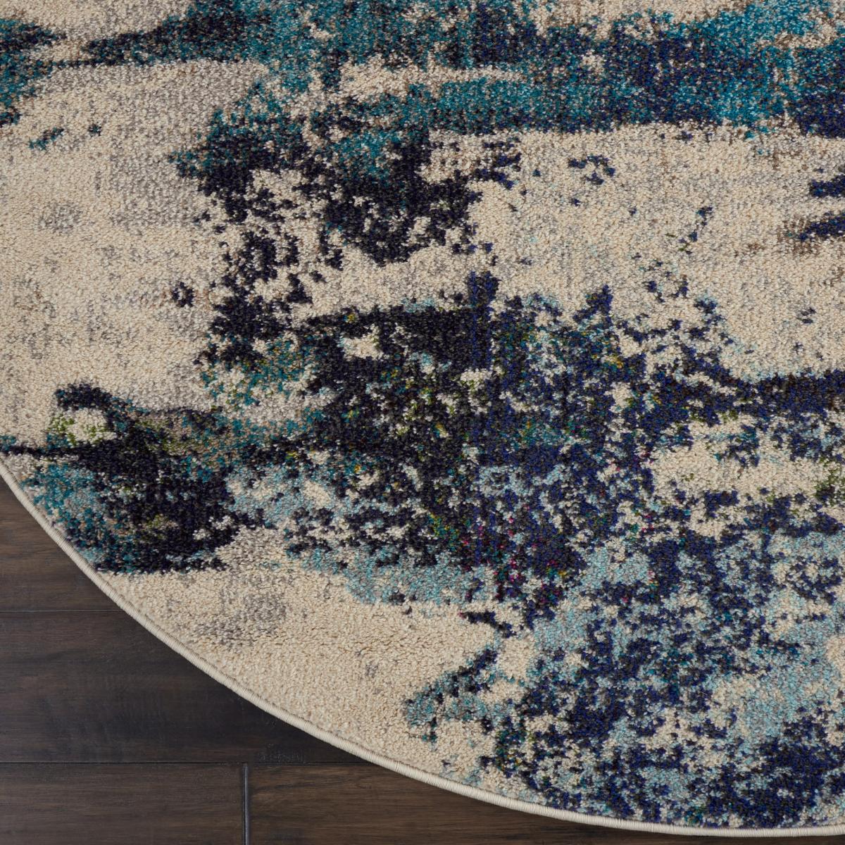 Celestial Modern Abstract Circle Round Rugs CES02 in Ivory Teal blue by Nourison&nbsp;160x160cm – image 5