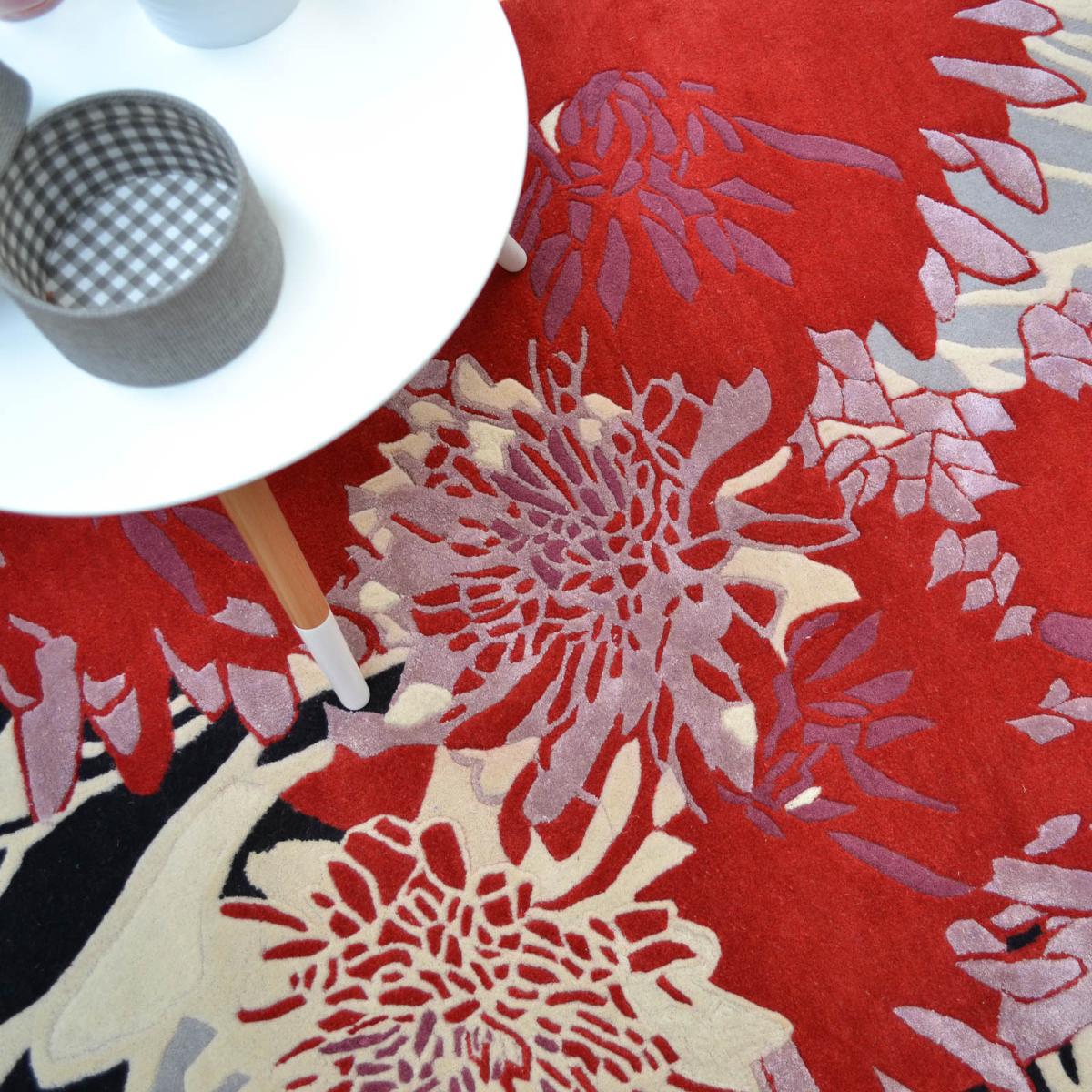Floral Bloom Modern Abstract Pattern Red Black and White Rugs170x240cm – image 4