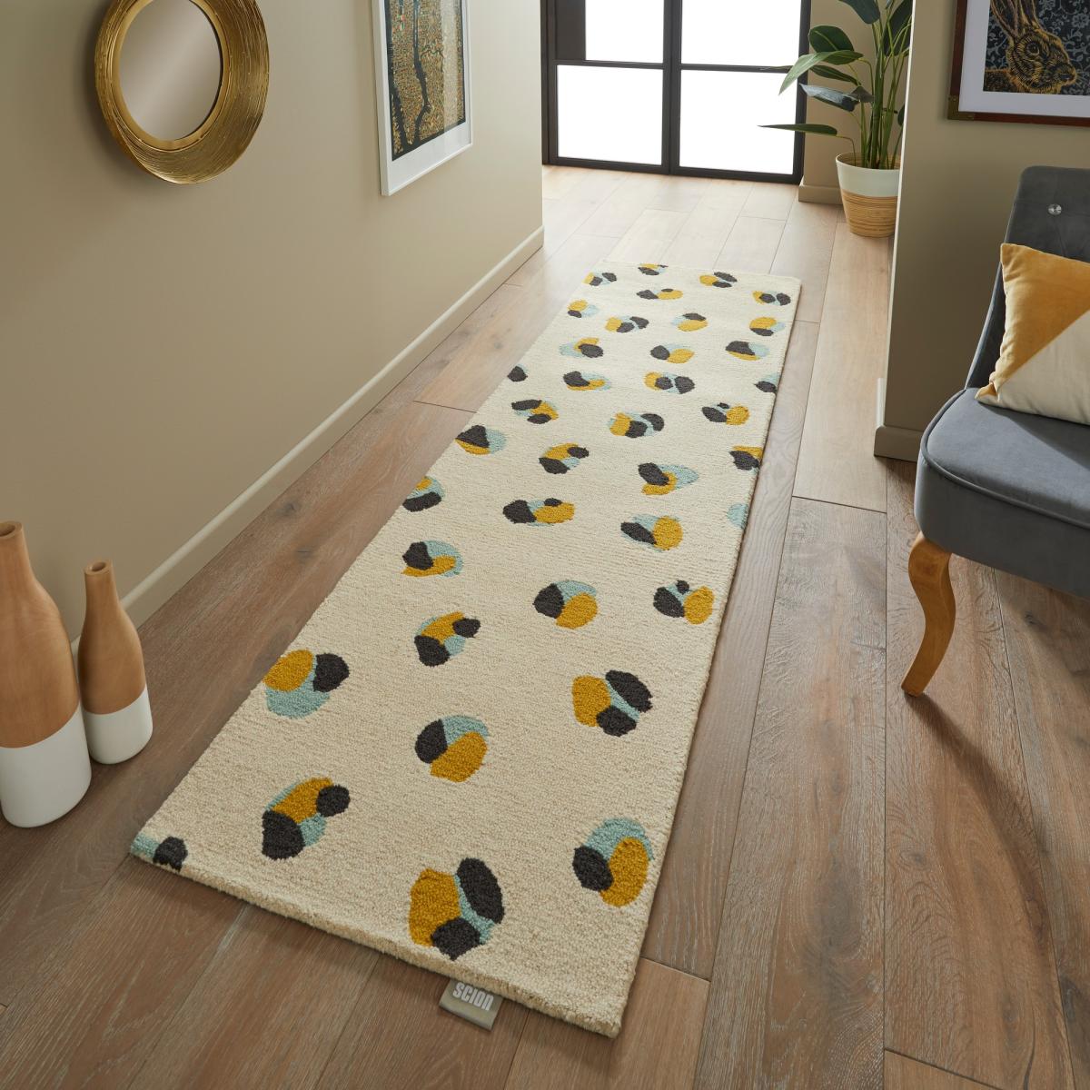Leopard Dots Runner Rugs in 125206 pebble Sage green by Scion67x230cm – image 1