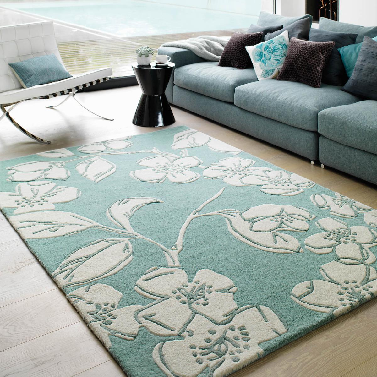 Matrix Devore Floral Wool Rugs MAX12 Blue 80x150cm – image 1