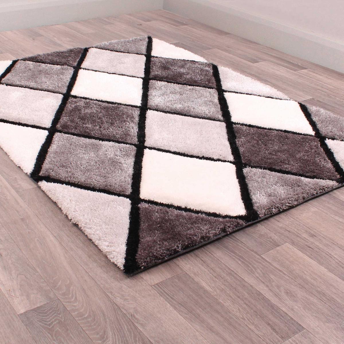 3D Carved Geometric Diamond Rugs in Grey – image 1