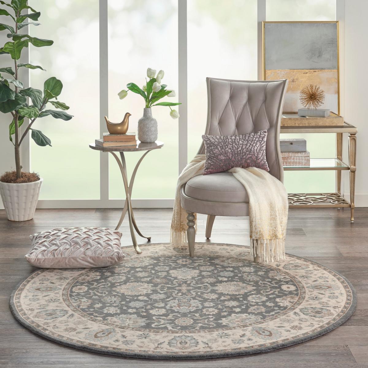Living Treasure Circular Rugs by Nourison LI16 in Grey Ivory 178x178cm – image 1
