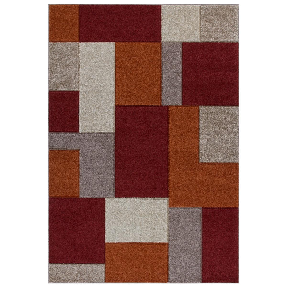 Portland Geometric Grid Block Rugs 8425 R in Terracotta Orange Beige&nbsp;200x285cm – image 3