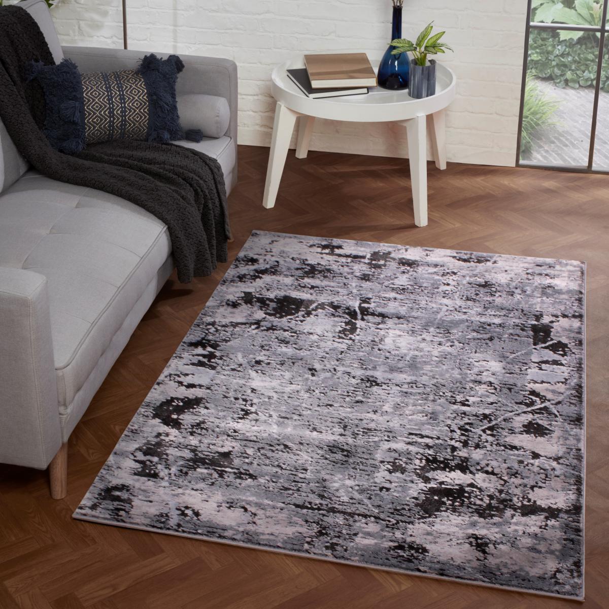 Arabella Hazy Abstract Distressed Modern Rug in Blue – image 1