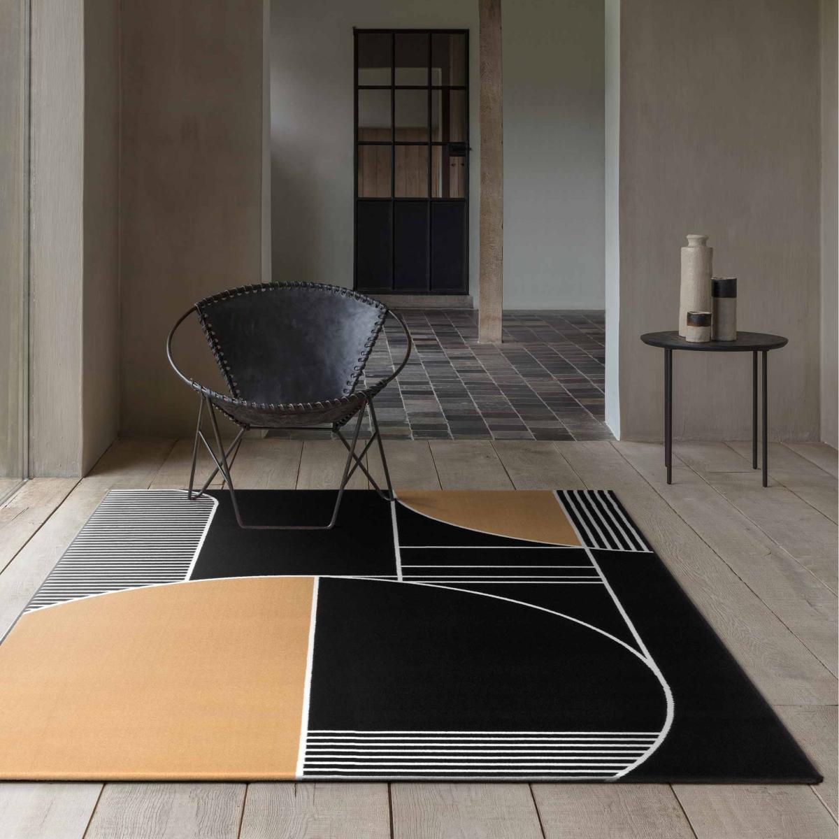 Tiago 47014 AF901 Geometric Rugs in Beige Black – image 1