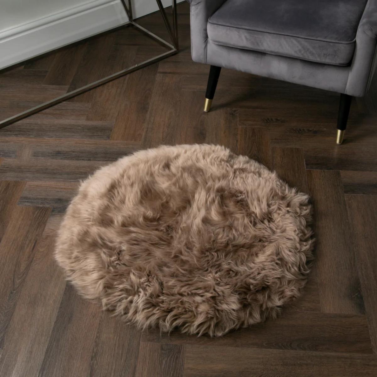 Beaumont Round New Zealand Sheepskin Rug in Light Brown70x70cm