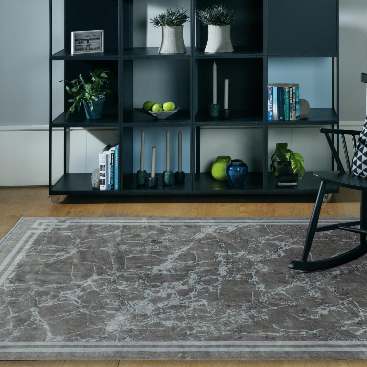 Zehraya Marble Border Rugs in ZE04 Silver Grey – image 2