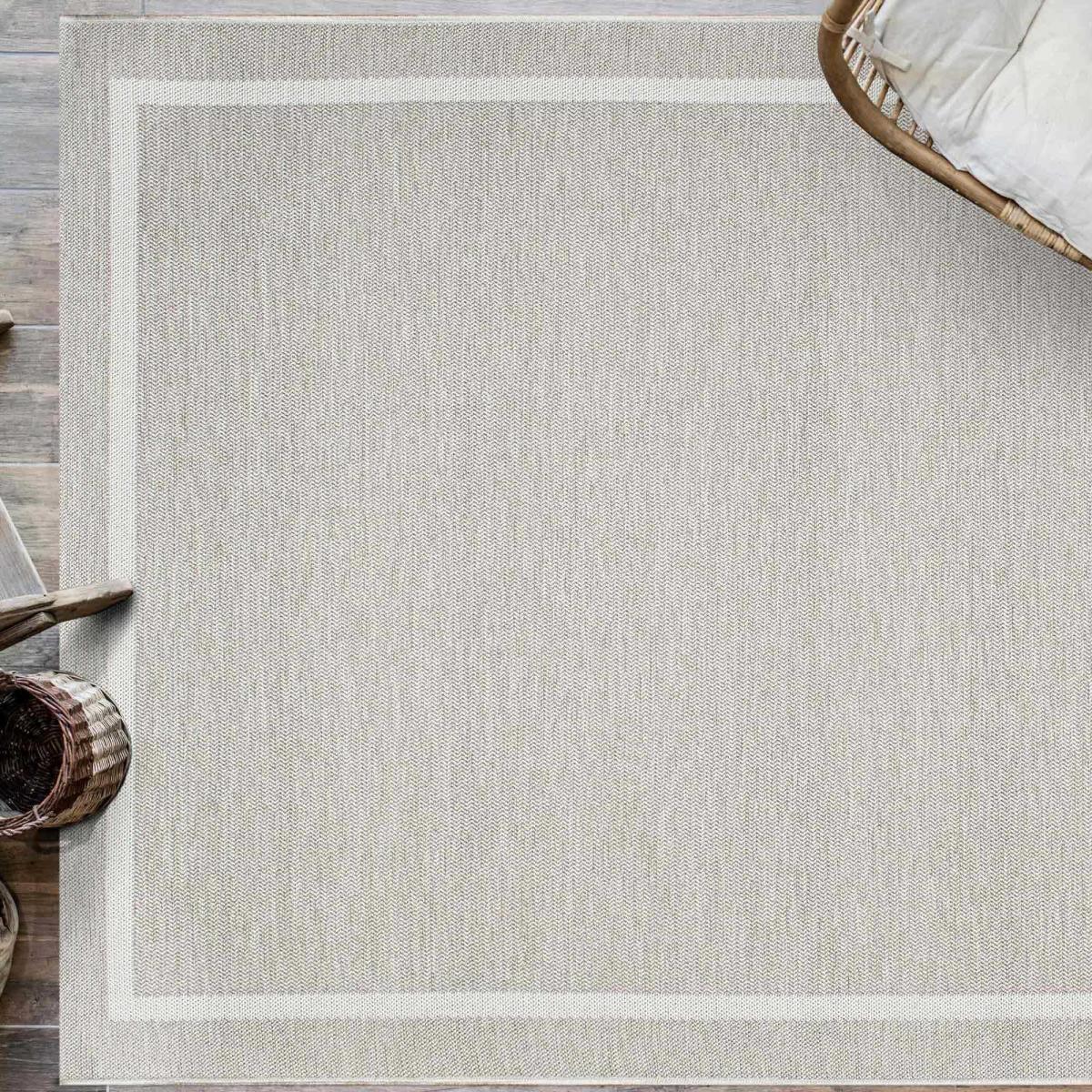 Newquay Plain Bordered Indoor Outdoor Rugs 96027 2019 in Beige 160x230cm – image 1