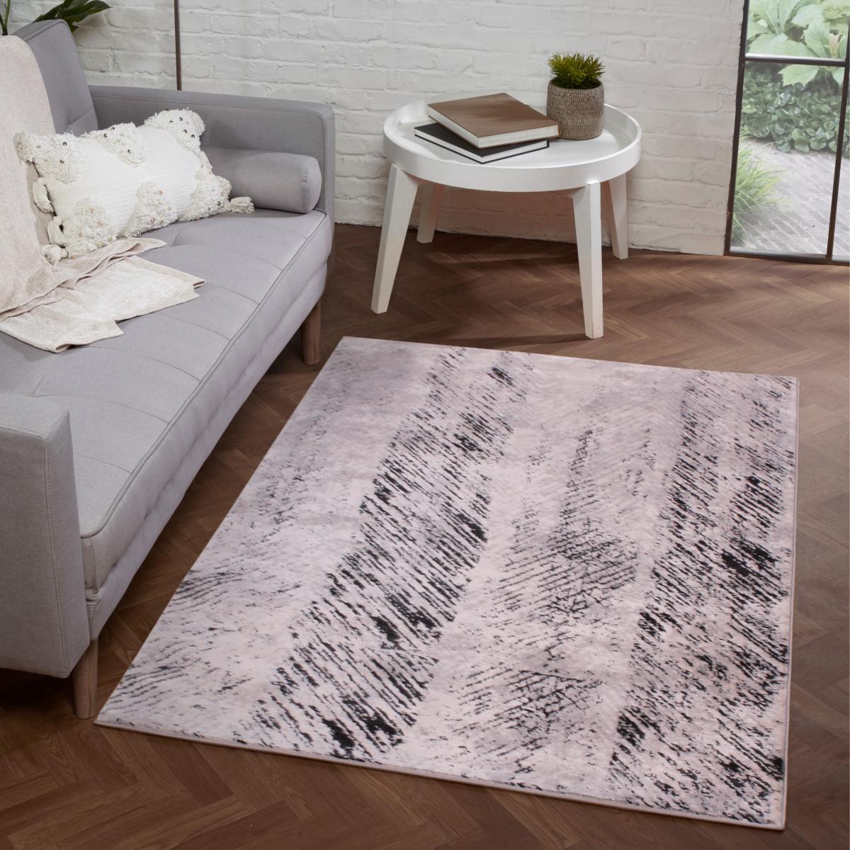 Arabella Imperial Distressed Abstract Modern Rug in Black White – image 2