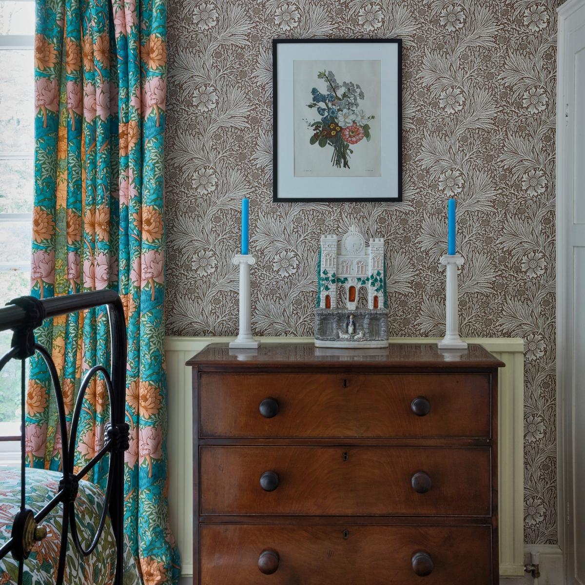 Marigold Wallpaper 216955 by Morris & Co in Chocolate Cream Roll – image 1