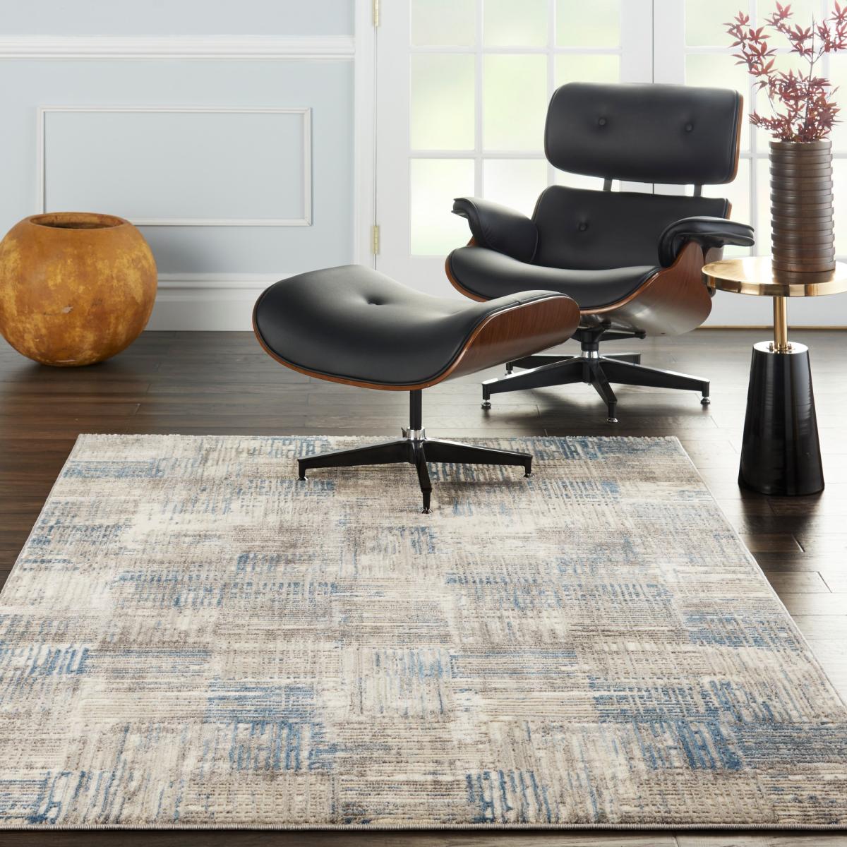 Solace Designer Print Rugs SLA03 in Ivory Grey Blue by Nourison 244x305cm – image 1