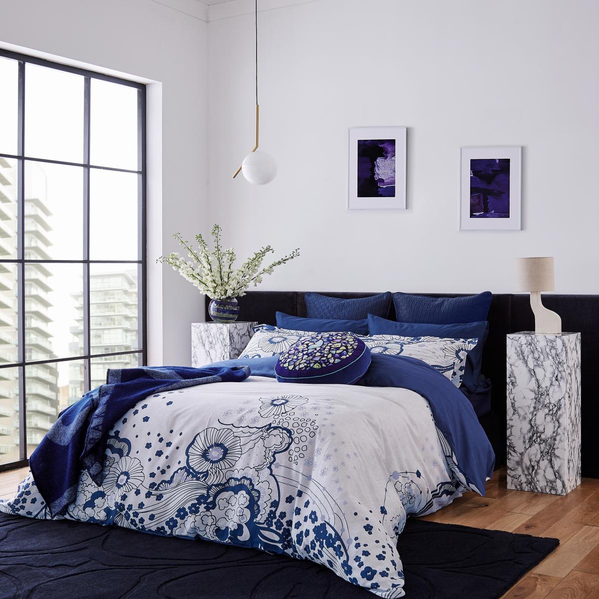 Navy Swirl Floral Bedding Duvet Cover and Pillowcase by Ted Baker in Navy Blue 260x220cm – image 2