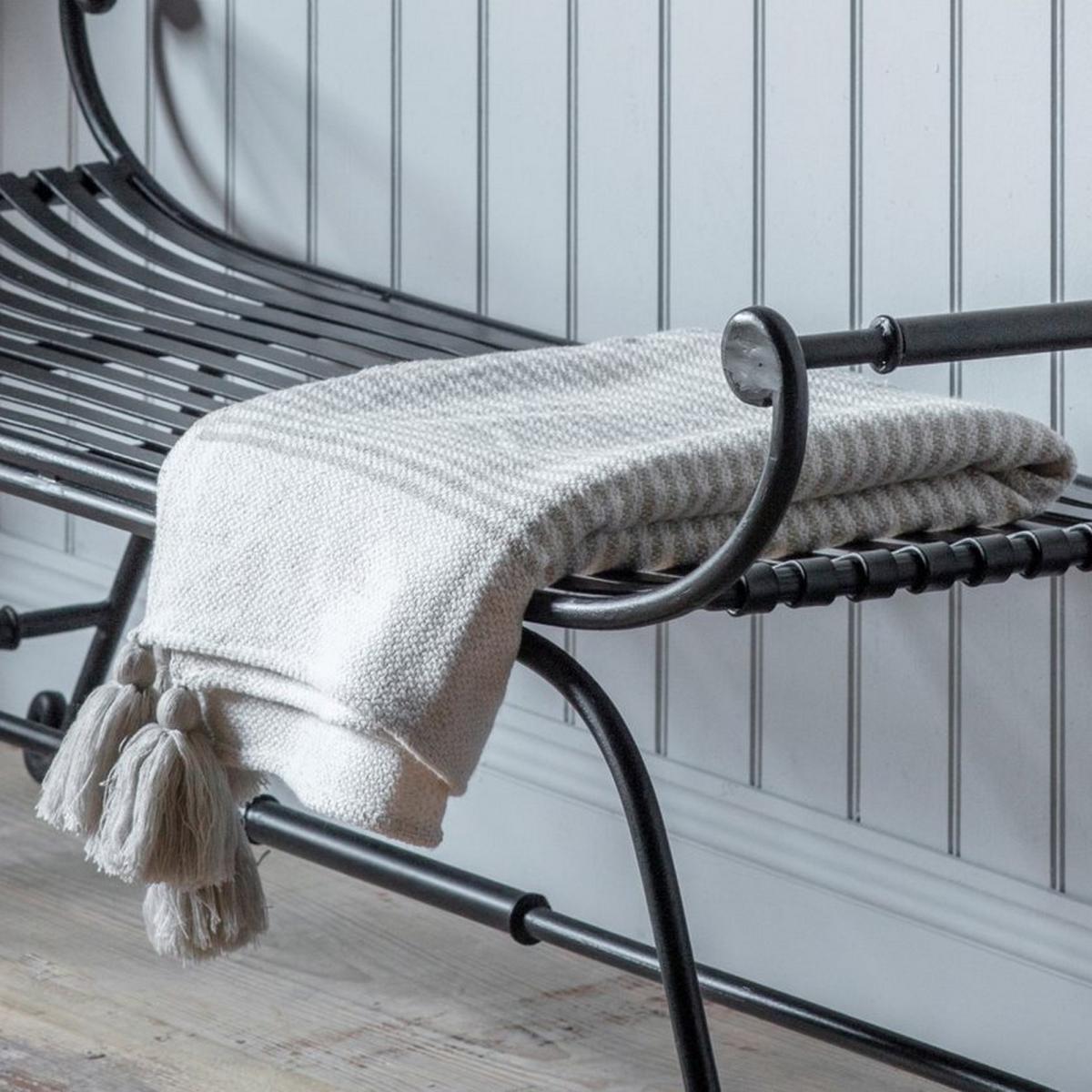Kemi Striped Tassel Kilburn & Scott Throw in Cream White 130x170cm – image 3