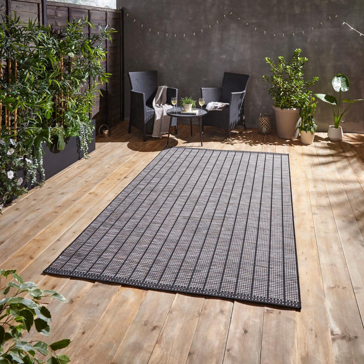 Santa Monica A041 Indoor Outdoor Stripe Rug in Black 120x170cm – image 1