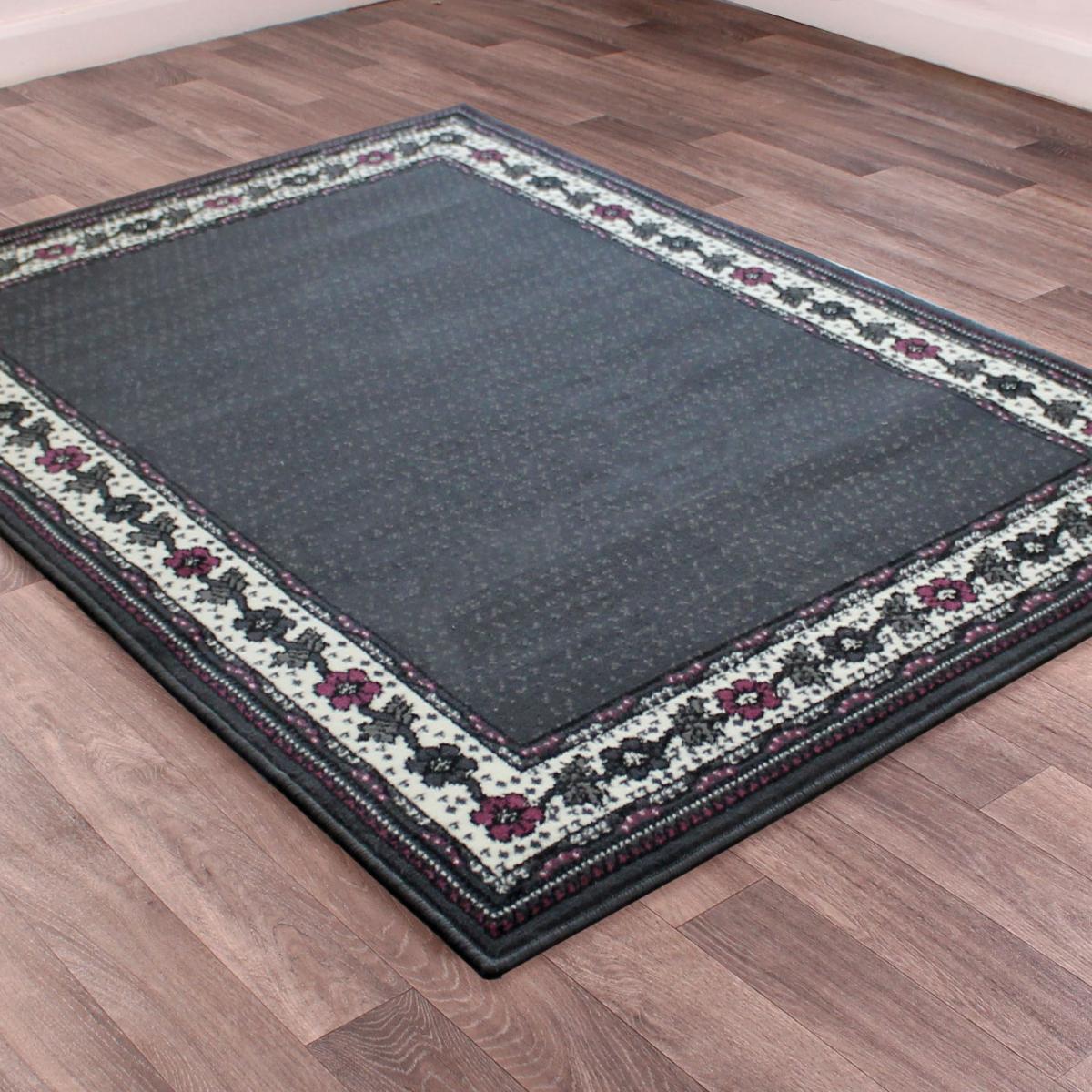 Valencia Plain Bordered Rugs in Grey Purple 160x230cm – image 5