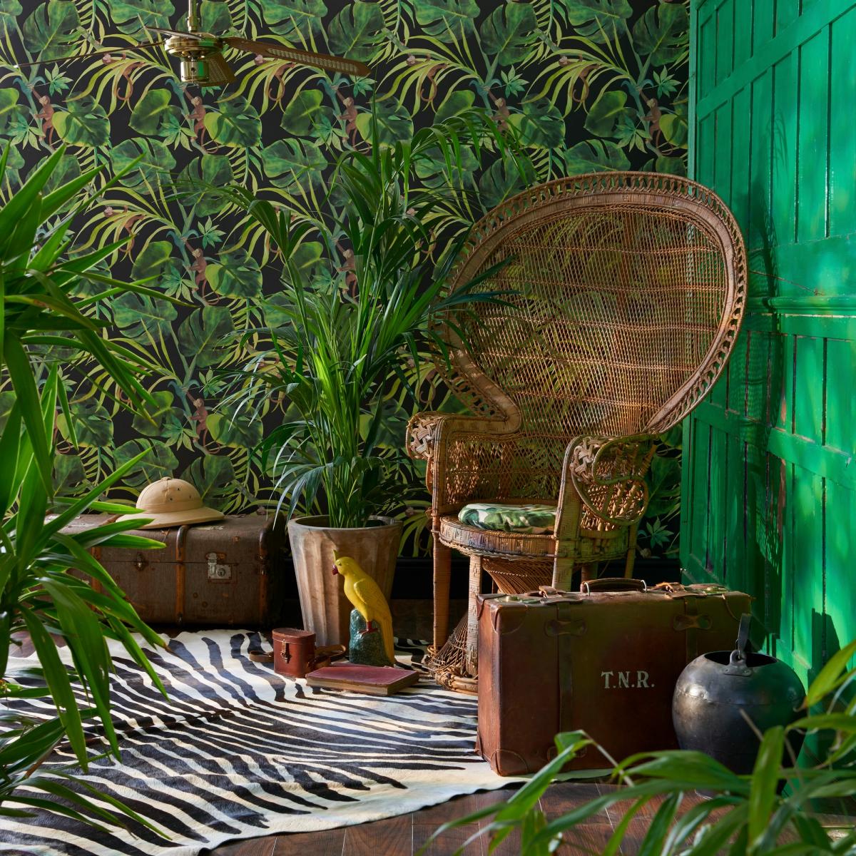 Monkey Business Wallpaper W0083 01 by Clarke and Clarke in Ebony&nbsp;Roll – image 2