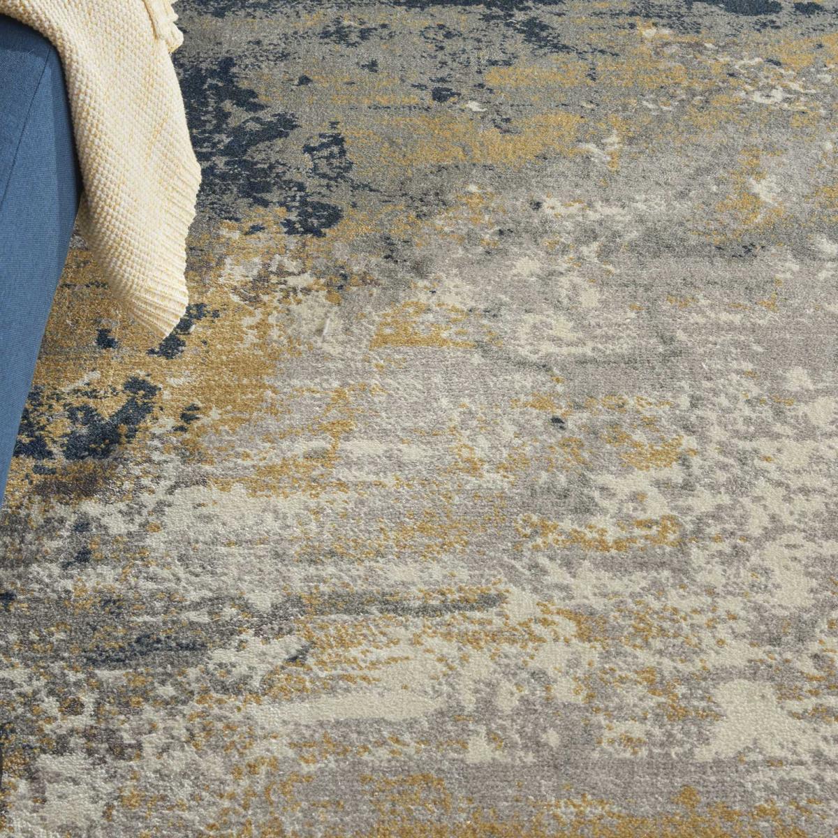 Twilight Abstract Wool Circle Round Rugs TWI22 Blue and Gold 244x244cm – image 2