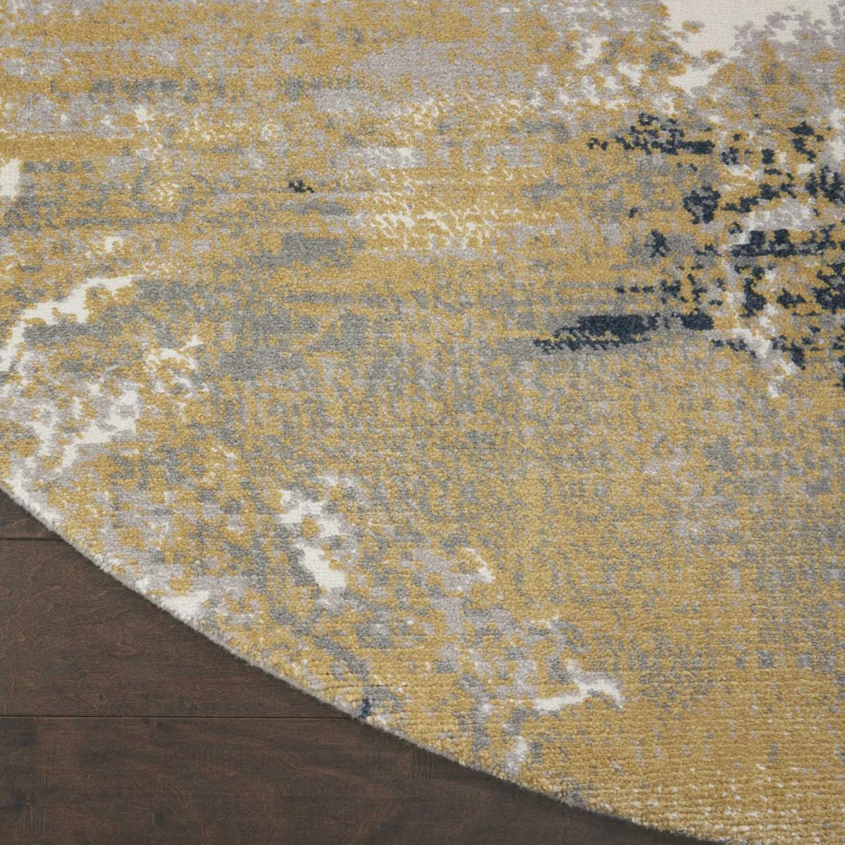 Twilight Abstract Wool Circle Round Rugs TWI22 Blue and Gold 244x244cm – image 3
