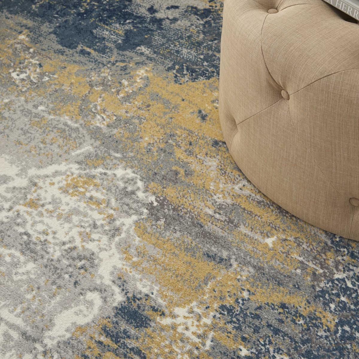 Twilight Abstract Wool Circle Round Rugs TWI22 Blue and Gold 244x244cm – image 4
