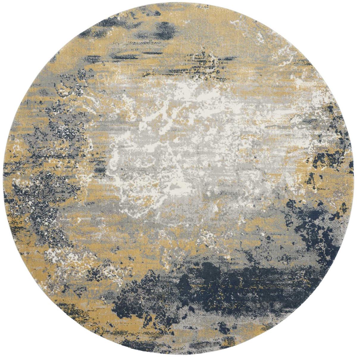 Twilight Abstract Wool Circle Round Rugs TWI22 Blue and Gold 244x244cm – image 5