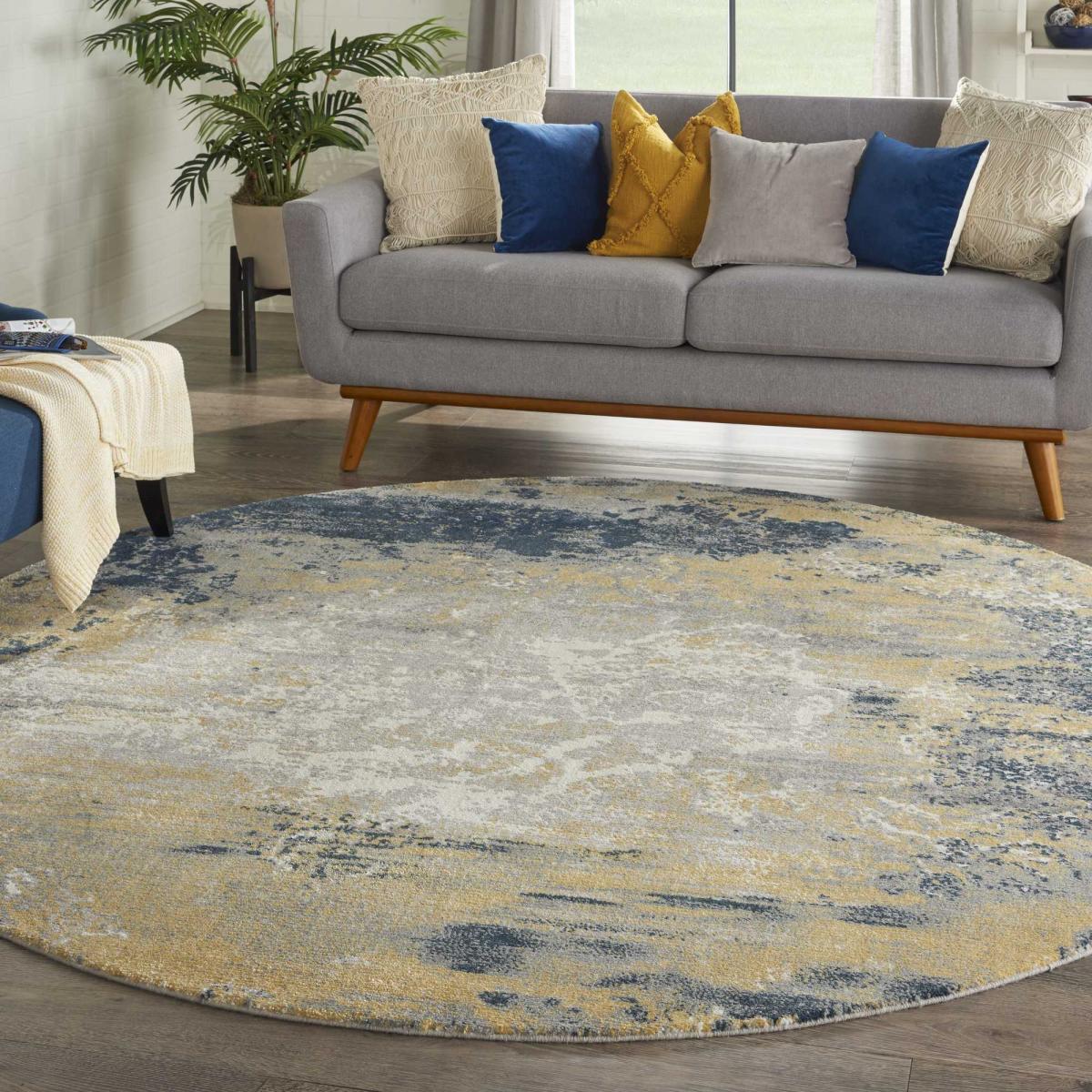 Twilight Abstract Wool Circle Round Rugs TWI22 Blue and Gold 244x244cm – image 1