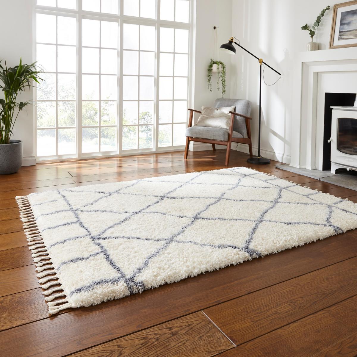 Boho Moroccan 1817 Shaggy Rugs in Ivory Grey – image 1