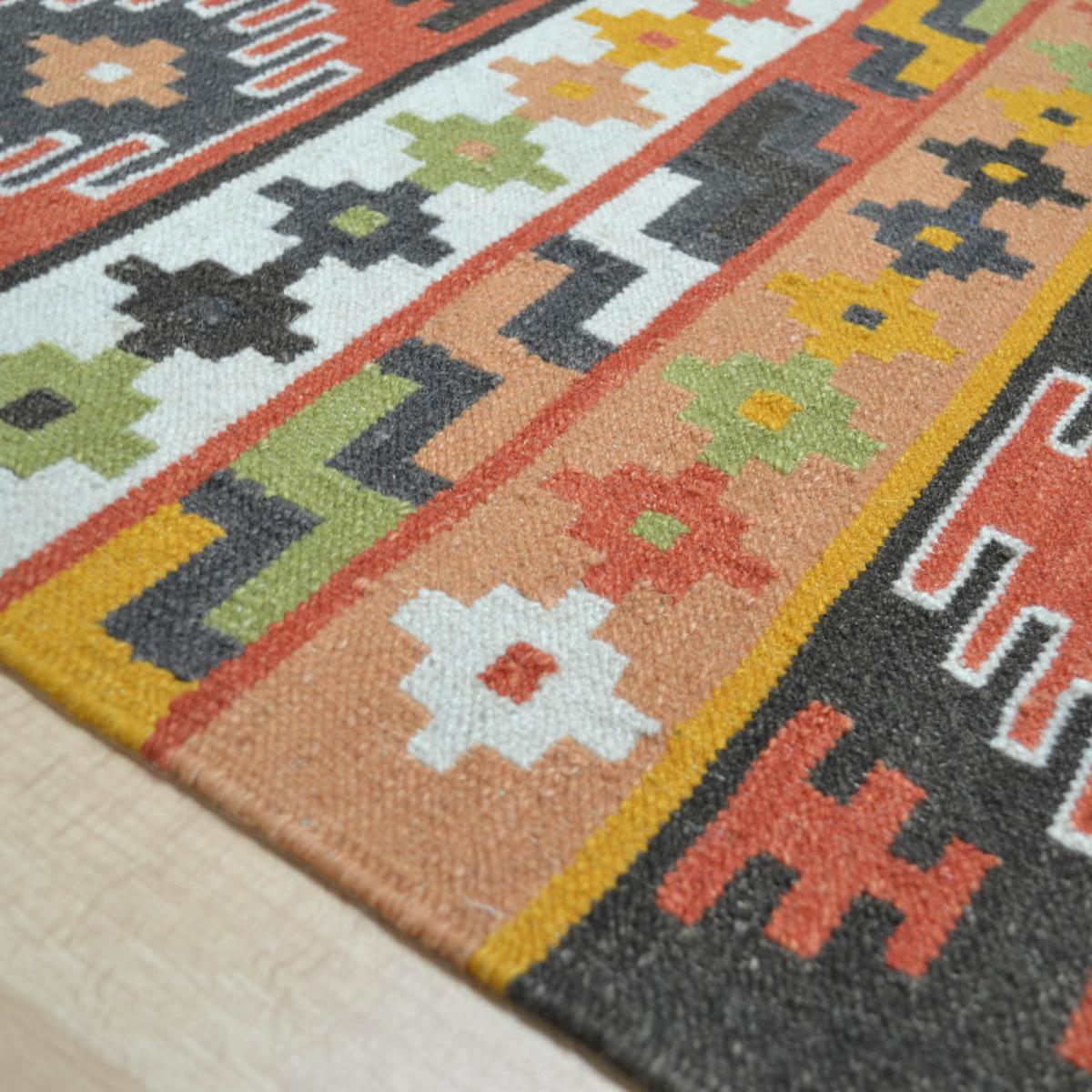 Hippie Kelim 03 Traditional Tribal Orange Red Multi Wool Rugs 160x230cm – image 3