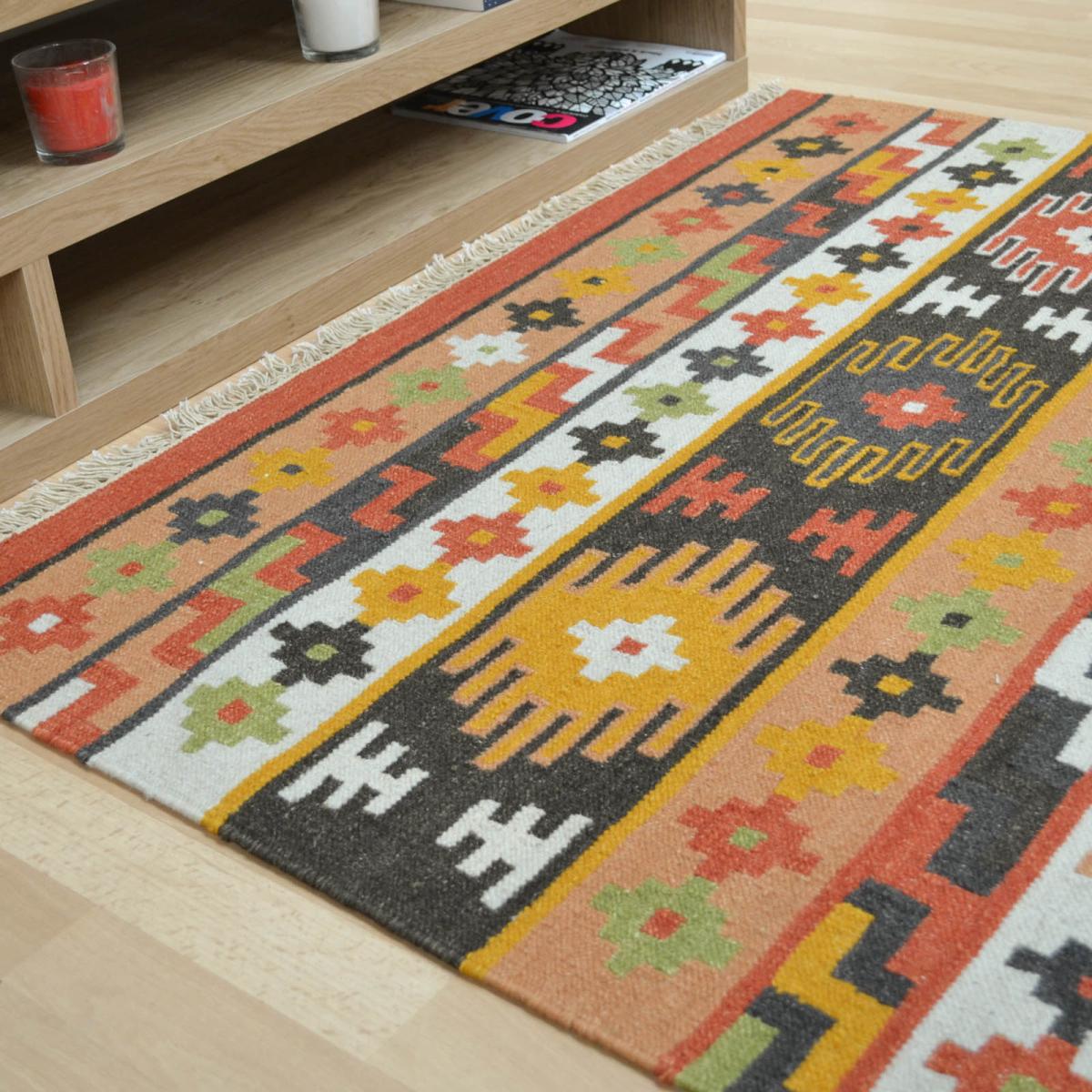 Hippie Kelim 03 Traditional Tribal Orange Red Multi Wool Rugs 160x230cm – image 4