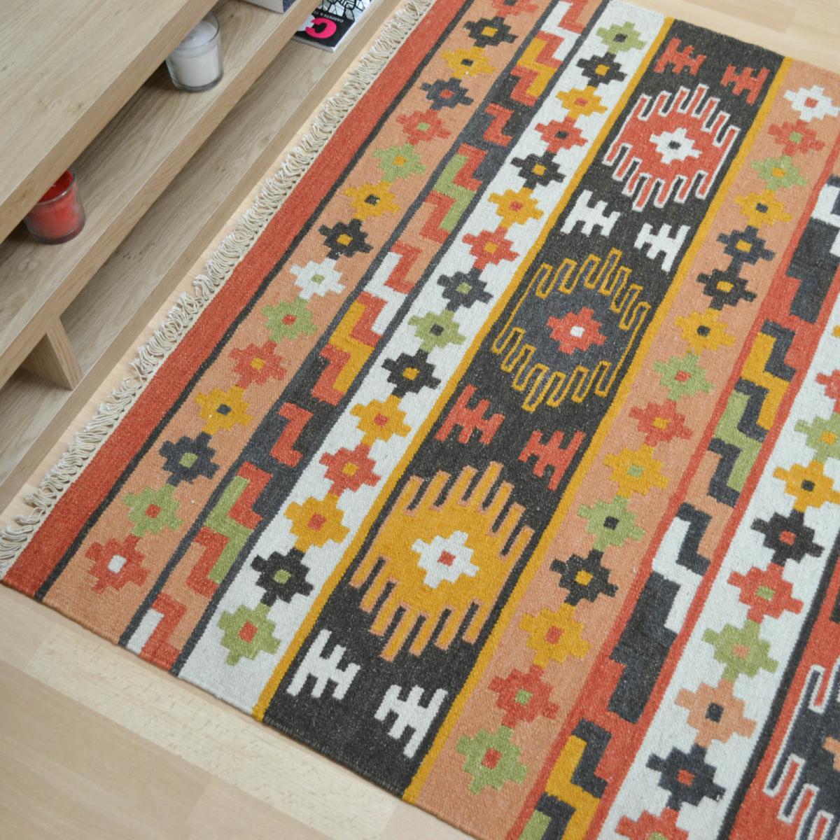Hippie Kelim 03 Traditional Tribal Orange Red Multi Wool Rugs 160x230cm – image 5