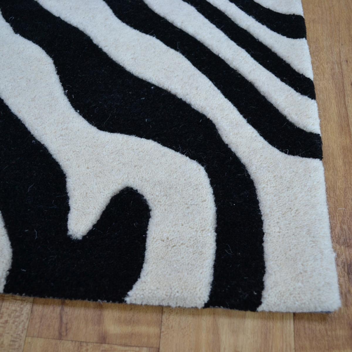 Masai Zebra Print Wool Rugs in Black and White – image 2