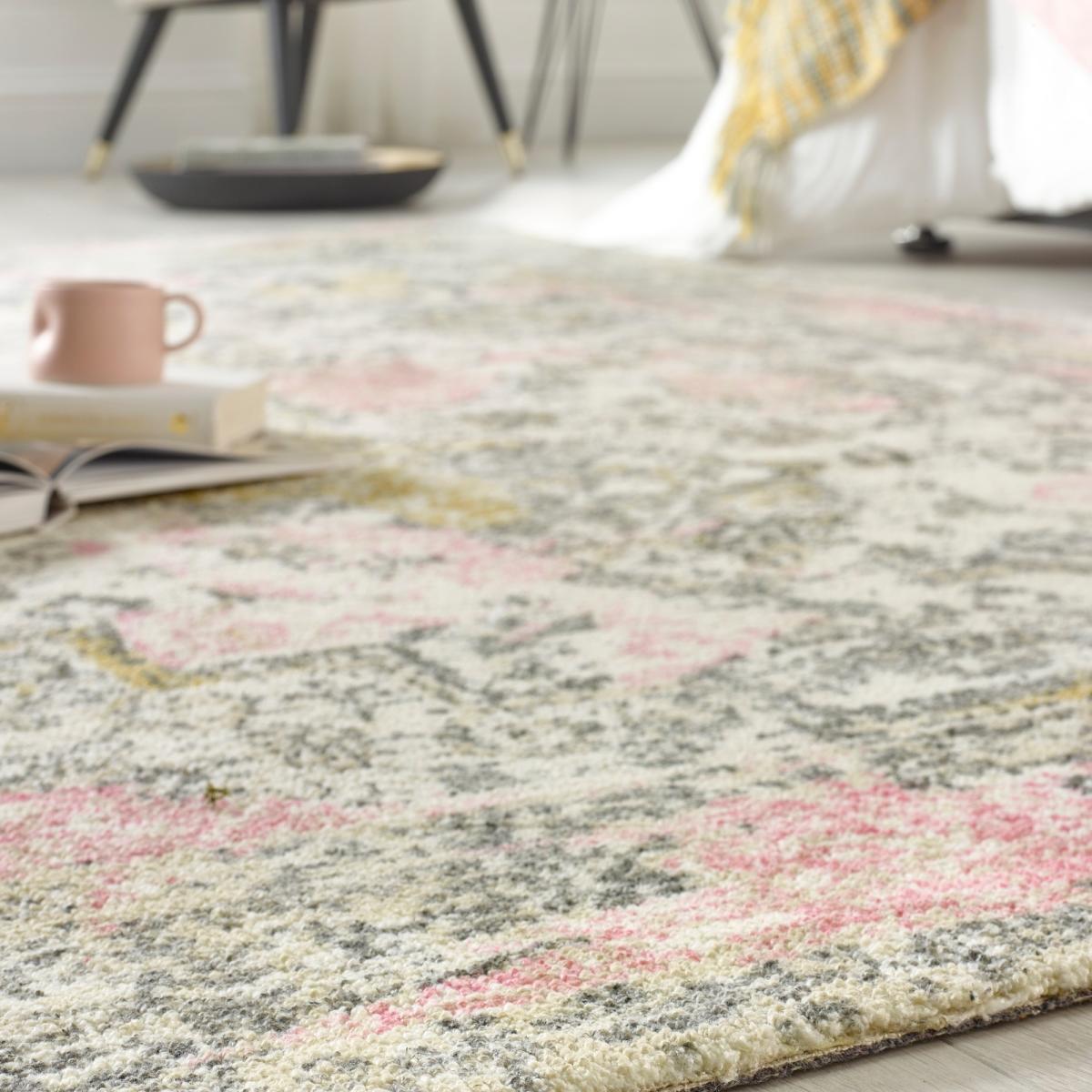 Vogue Traditional Distressed Rugs in Pink Ochre Yellow – image 2