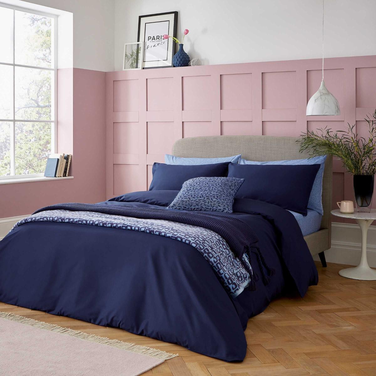 Aster Plain Bedding Duvet Cover and Pillowcase by Helena Springfield in Navy Blue 200x200cm – image 2