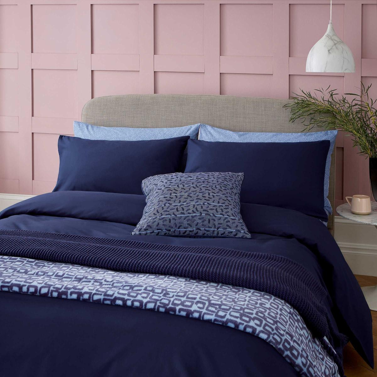 Aster Plain Bedding Duvet Cover and Pillowcase by Helena Springfield in Navy Blue 200x200cm – image 1